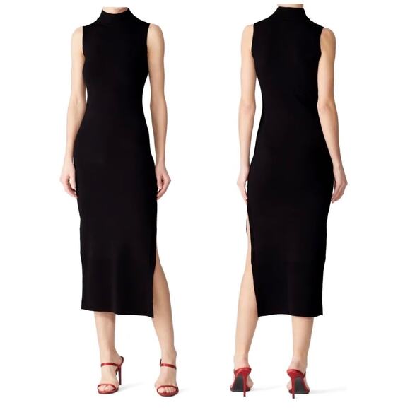 NICHOLAS Women's Compact Column Black Mock Neck Side Slit Midi Dress Size Large - Picture 1 of 12
